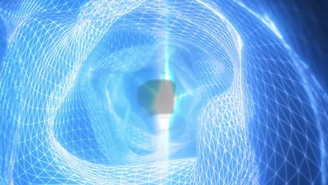 Abstract blue wireframe energy core with glowing geometric mesh Stock Footage 333568833