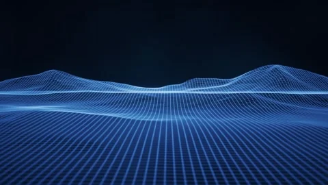 Abstract blue wireframe landscape moving through digital cyberspace with gl.. Stock Footage 327343101