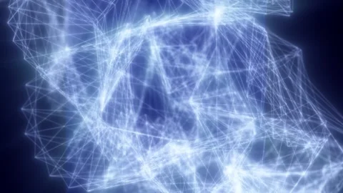 Abstract blue wireframe structures intertwine across a dark background Stock Footage 343516149