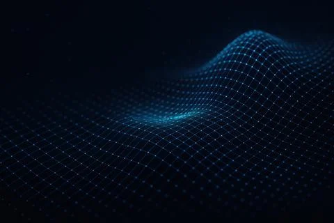 Abstract blue wireframe surface with subtle wave effect against a dark back.. Stock Illustration
