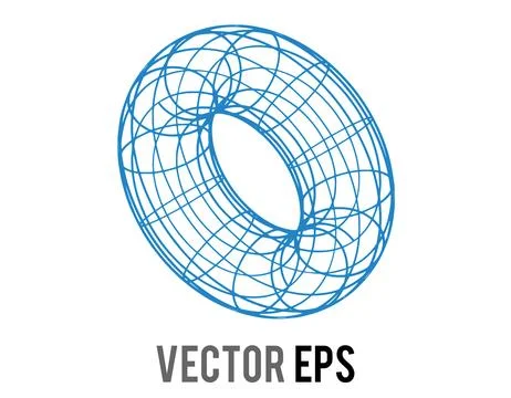 Abstract blue wireframe torus shape with intersecting circles and lines Stock Illustration