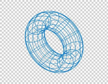 Abstract blue wireframe torus shape with intersecting circles and lines Stock Illustration