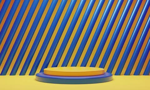Abstract blue yellow background. 3d rendering with podium. Minimal scene. Stock Illustration