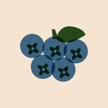 Abstract blueberry risograph sketch. Modern ripe juicy berry and leaf natural Stock Illustration