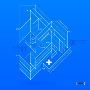 Abstract blueprint with complex geometric element. Useful for presentations. Stock Illustration