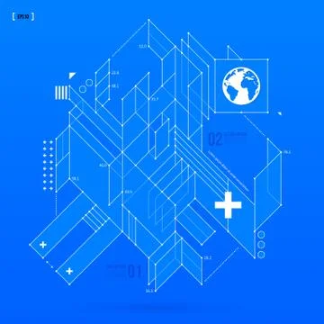 Abstract blueprint with complex geometric element. Useful for presentations. Stock Illustration