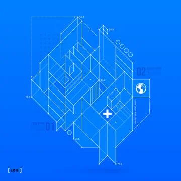 Abstract blueprint with complex geometric element. Useful for presentations. Stock Illustration