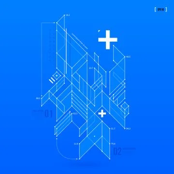Abstract blueprint with complex geometric element. Useful for presentations. Stock Illustration