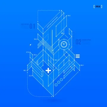 Abstract blueprint with complex geometric element. Useful for presentations. Stock Illustration