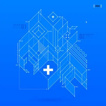 Abstract blueprint with complex geometric element. Useful for presentations. Stock Illustration