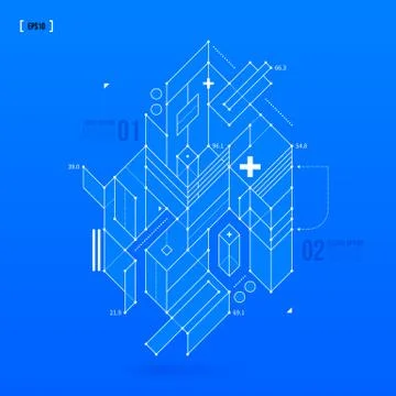 Abstract blueprint with complex geometric element. Useful for presentations. Stock Illustration