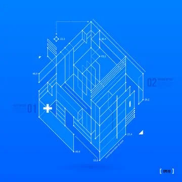 Abstract blueprint with complex geometric element. Useful for presentations. Stock Illustration