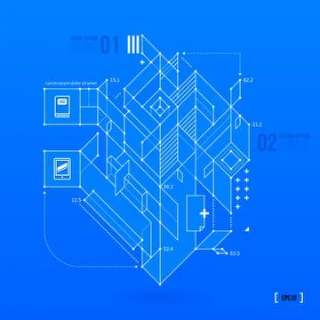 Abstract blueprint with complex geometric element. Useful for presentations. Stock Illustration