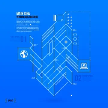 Abstract blueprint with complex geometric element. Useful for presentations. Stock Illustration