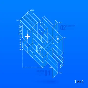 Abstract blueprint with complex geometric element. Useful for presentations. Stock Illustration