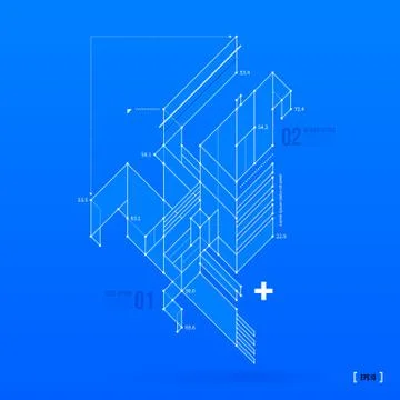Abstract blueprint with complex geometric element. Useful for presentations. Stock Illustration