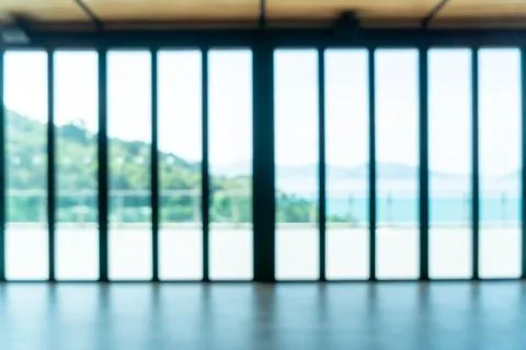 Abstract blur and defocus empty room with sea view Stock Photos