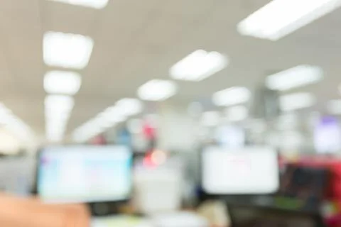 Abstract blur background table work in office with computer pc Stock Photos