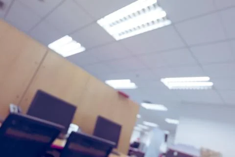 Abstract blur background table work in office with computer pc Stock Photos