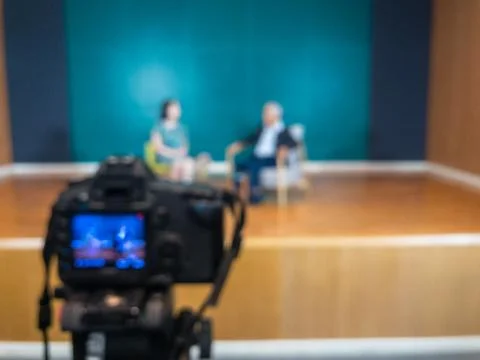 Abstract blur background of video camera and people interview in meeting room Stock Photos