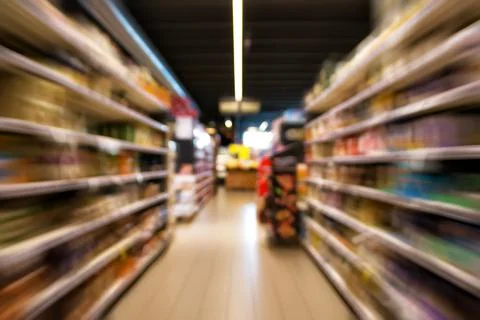 Abstract blur image with motion effect of supermarket background. Defocused s Foto stock