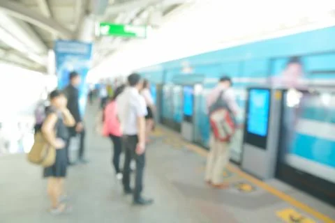 Abstract blur or defocus Background of People waiting for Boarding Skytrain Stock Photos