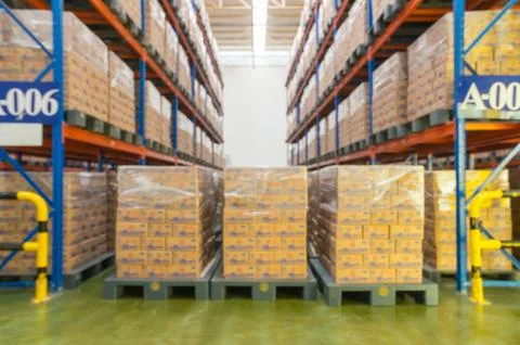 Abstract Blur or Defocus Background of Finished Goods Warehouse Stock Photos