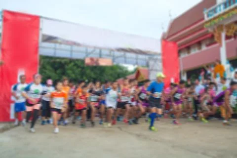 Abstract blur or Defocus Background of Marathon competition Starting Point Stock Photos