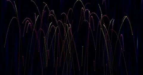 Abstract blur of real multicolored shining fireworks with bokeh lights, glowing Stock Footage 145481141