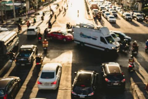 Abstract blur traffic jam at intersection Stock Photos