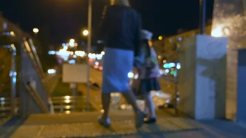 Abstract blurred background. pedestrian overpass. night city with steel railings Stock Footage 106638608