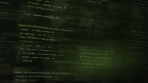 Abstract blurred code background featuring a moss green color palette with glowi Stock Footage 341582253