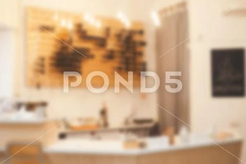 Abstract blurred coffee shop with bokeh light, warm tone Stock Photos
