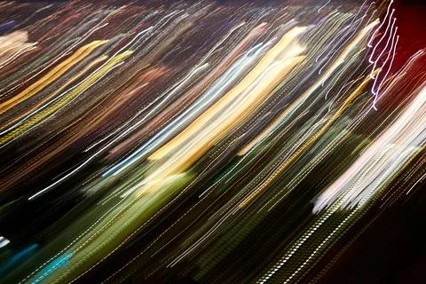 Abstract blurred colored lines of light from moving lights at night Stock Photos
