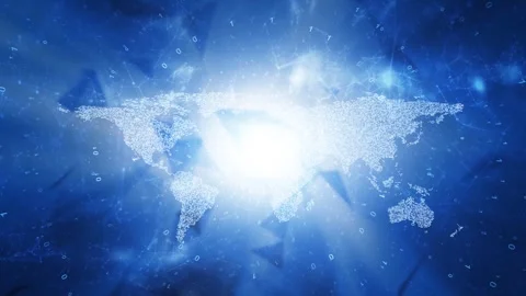 Abstract blurred digital computer cyberspace network with world map Stock Footage 344143714