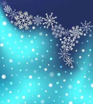 Abstract blurred gradient mesh background with white snowflakes with shadow Stock Illustration