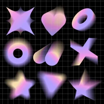 Abstract blurred gradient shapes set with blurry star, ring and heart aura Stock Illustration