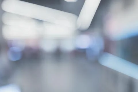 Abstract blurred interior background in blue tones similar to a mall, clinic or Stock Photos