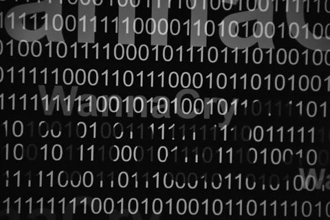 Abstract blurred Tech Digital Data Transfer Numerical continuous code in gree Stockfoto's