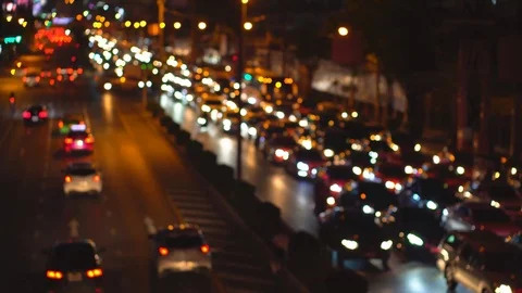 Abstract blurred traffic jam at Rama IV road on twilight Stock Footage 78706871