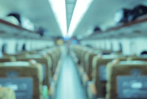 Abstract blurred train Interior of a passenger car background Stock Photos