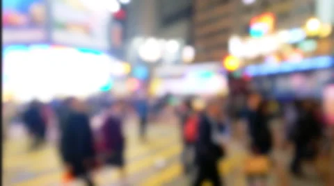 Abstract blurred video of crowded night city with people walking. Hong Kong Stock Footage 59799079