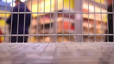 Abstract blurred video of empty trolley in supermarket bokeh background. Stock Footage 149100921
