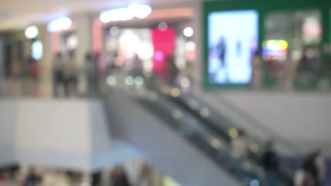 Abstract blurred view of an escalator in a shopping mall, creating a soft, dr Stock Footage 309595550