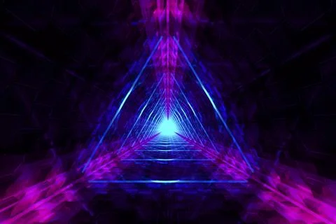 Abstract blurry background with neon triangles lights. 3d illustration 스톡 일러스트