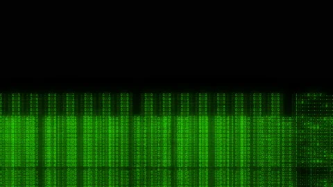 Abstract Blurry Green Code Runs Across Glitching Computer Screen Terminal Video stock 211881441