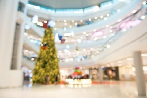 Abstract Blurry or Defocus Background of Shopping Mall with Christmal Tree Stock Photos