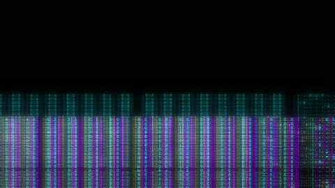 Abstract Blurry Purple Binary Code Runs Across Glitching Computer Screen Stock Footage 211881444