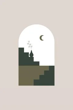 Abstract Boho Arch Window Minimalist Wall Art Illustrazione stock