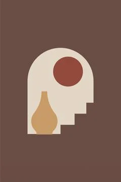 Abstract Boho Arch Window Minimalist Wall Art Stock Illustration
